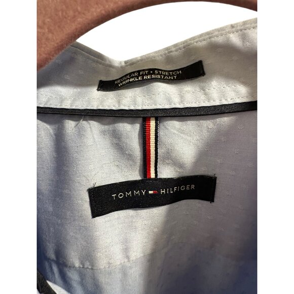 🍒 2/$20 🍒 Men's Tommy Hilfiger Button-up Shirt Blue with White Pattern sz 2XL - Picture 5 of 9